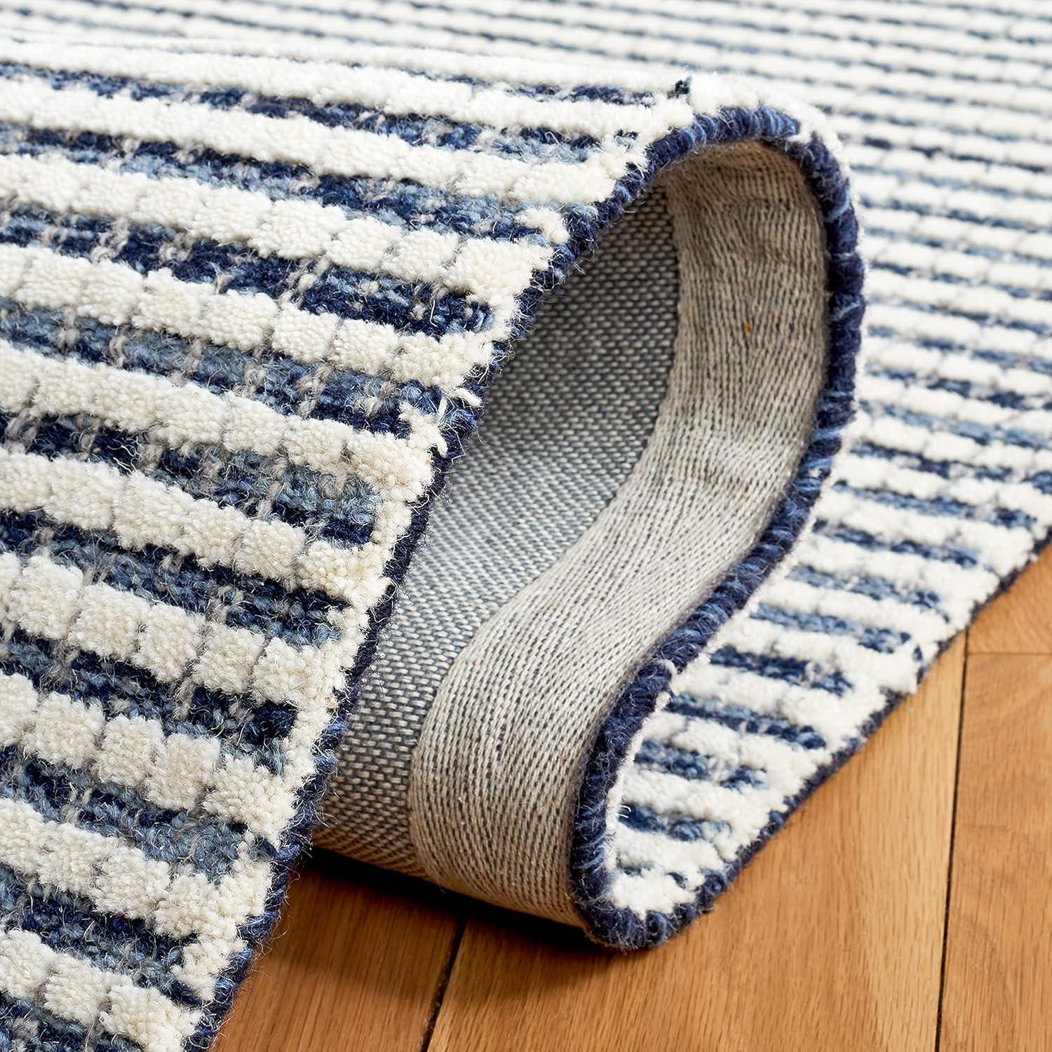 SAFAVIEH Abstract Stephanie Plaid Wool Area Rug, Blue/Ivory, 6' x 6' Square