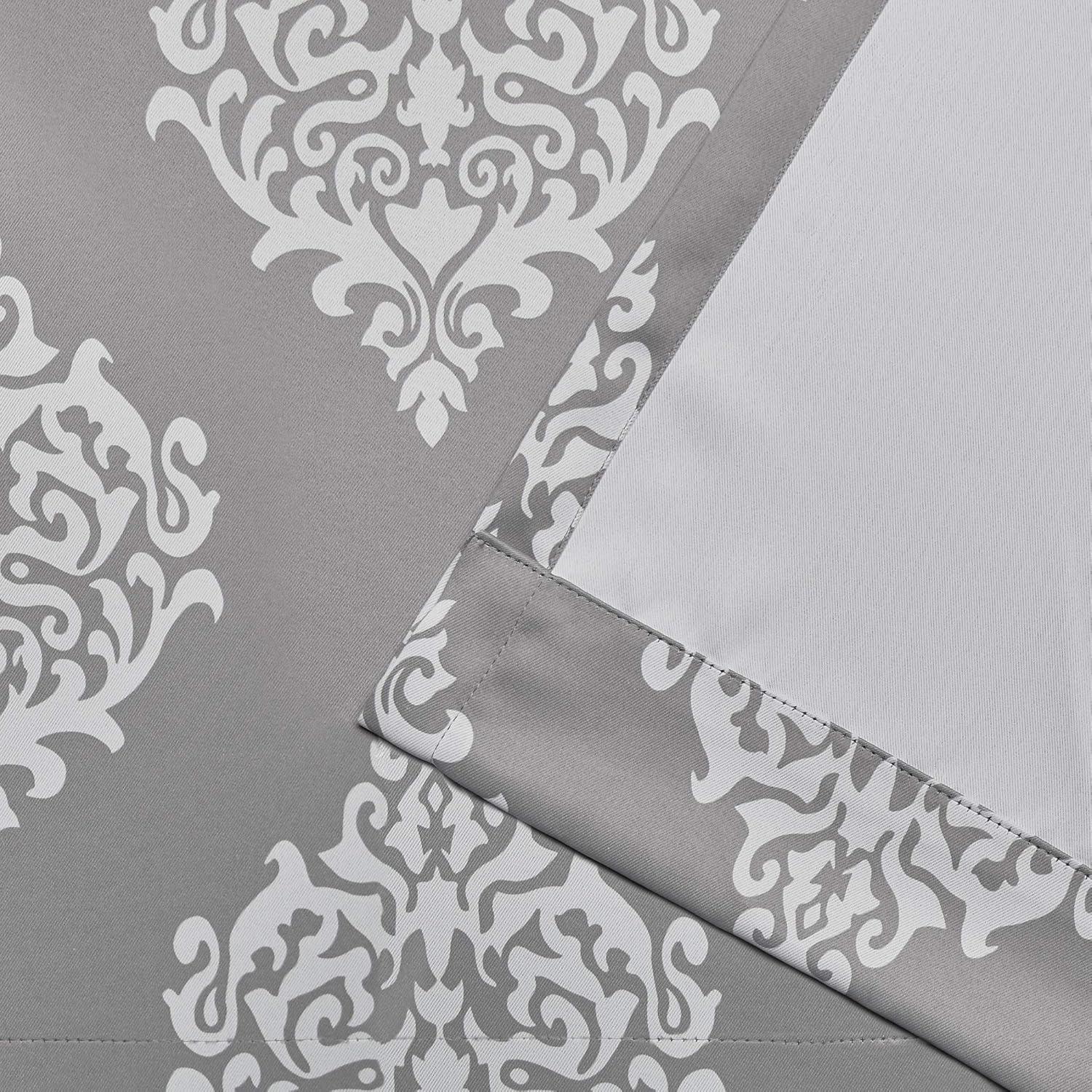 EXCLUSIVE HOME Medallion Room Darkening Blackout Grommet Top Curtain Panel Pair, 52"x63", Silver