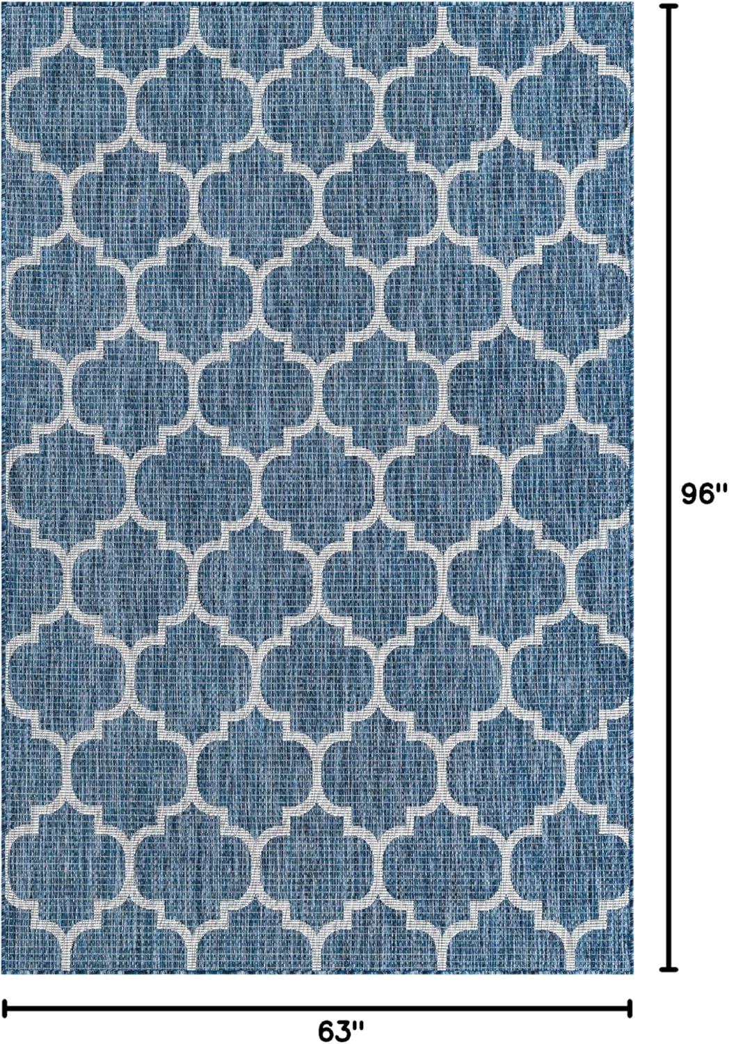 Unique Loom 5' 3 x 8' 0 Rectangle Indoor/Outdoor Trellis Navy Blue Area Rug