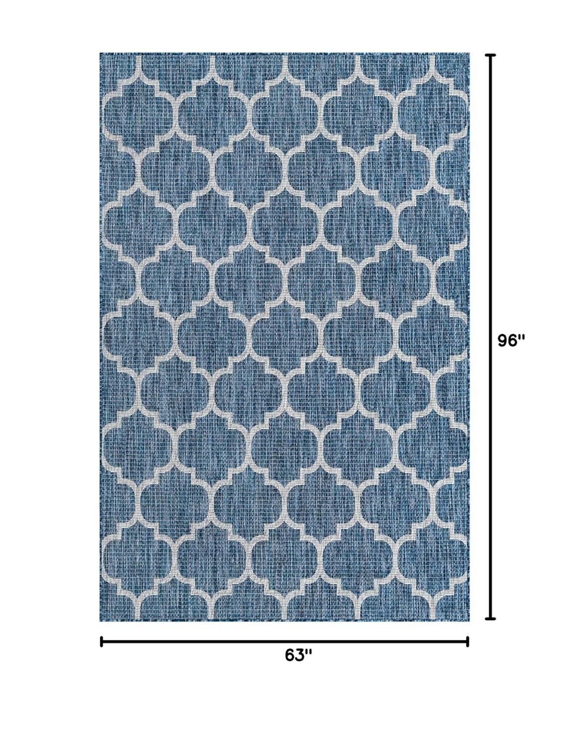 Unique Loom 5' 3 x 8' 0 Rectangle Indoor/Outdoor Trellis Navy Blue Area Rug