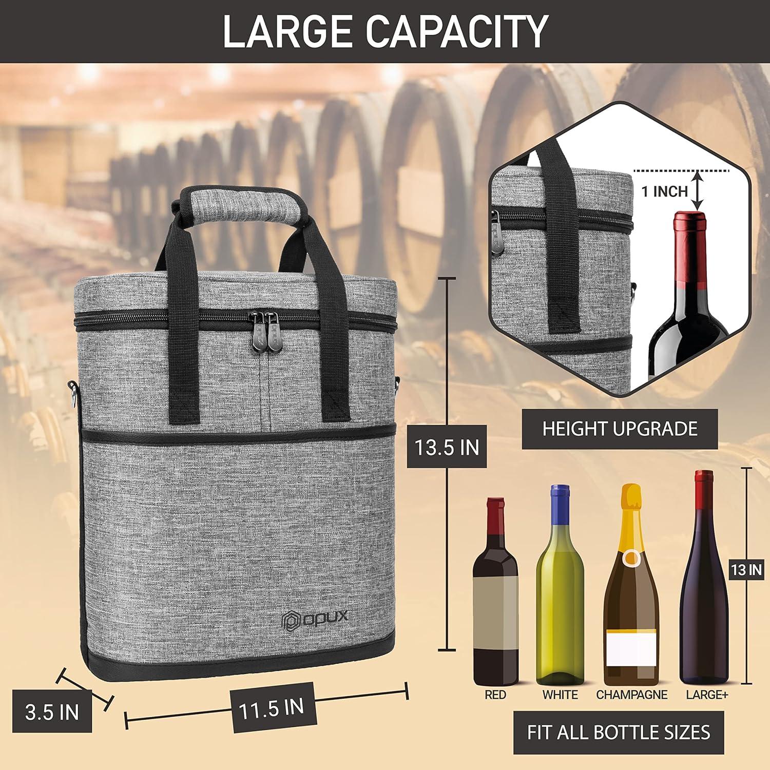 Heather Gray Insulated 3 Bottle Wine Carrier Tote