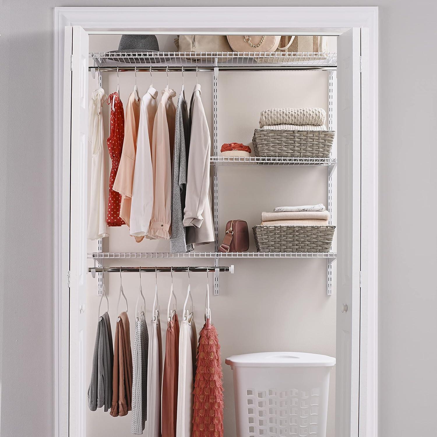 White Adjustable Metal Closet Kit with Shelving and Hanging Storage