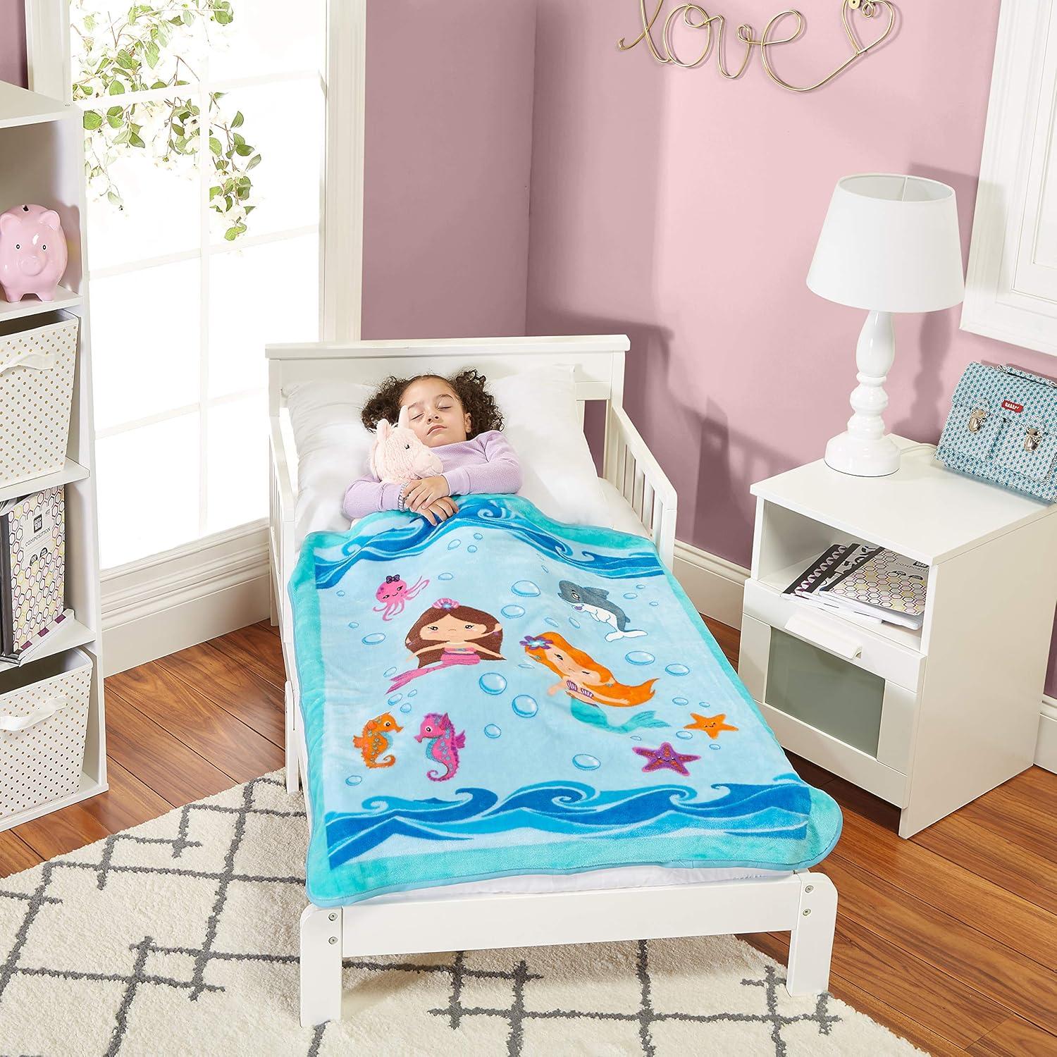 Everyday Kids Toddler Throw Blanket - 30" by 40" - Mermaids Undersea Adventure - Super Soft, Plush, Warm and Comfortable