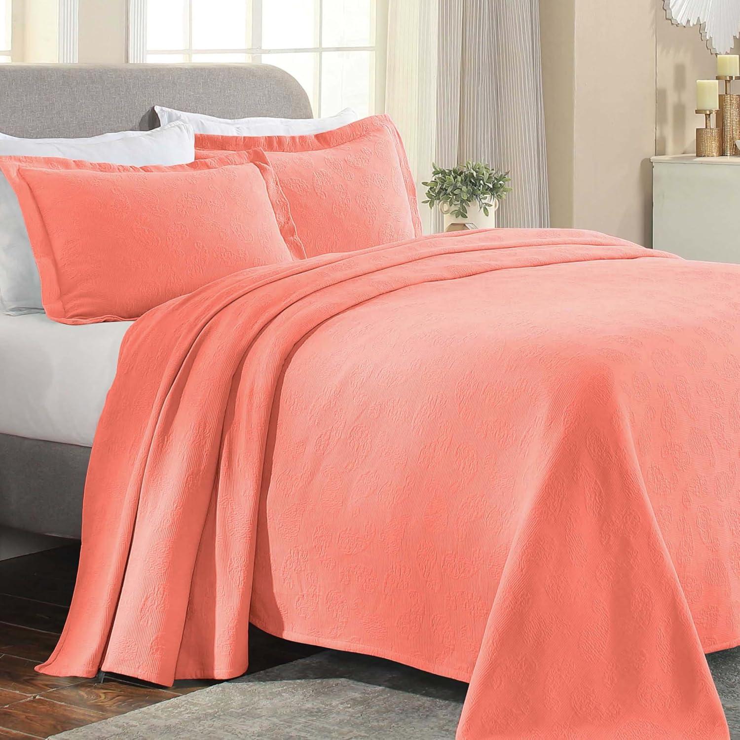 Coral Twin Cotton Paisley Bedspread Set