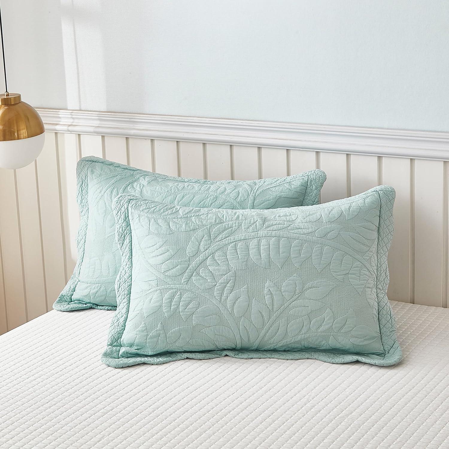 Marcielo 2Pcs 100% Cotton Embroidered Quilted Pillow Shams Navy Blue King