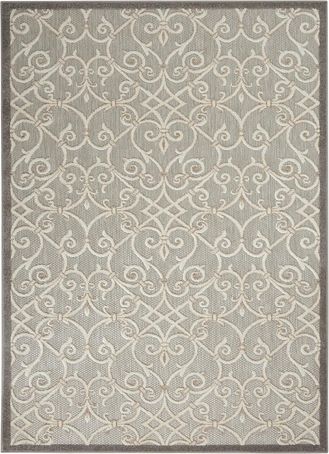 Nourison Aloha Contemporary Scroll Flatweave High-Low Indoor Outdoor Area Rug Natural 5'3" x 7'5"