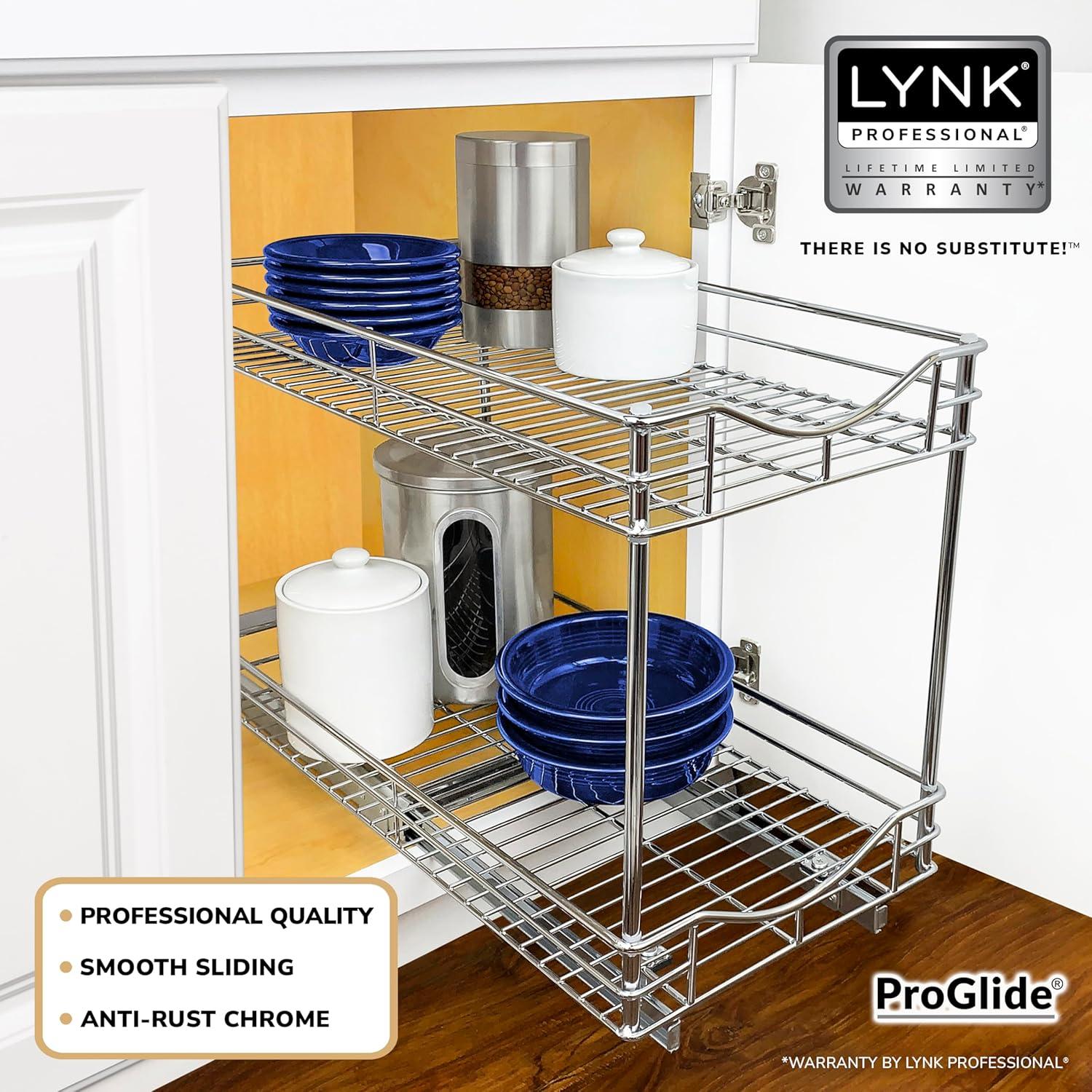 LYNK PROFESSIONAL 11"W x 18"D Pull Out Cabinet Organizer (2 Tier) Slide Out Pantry Shelf - Chrome