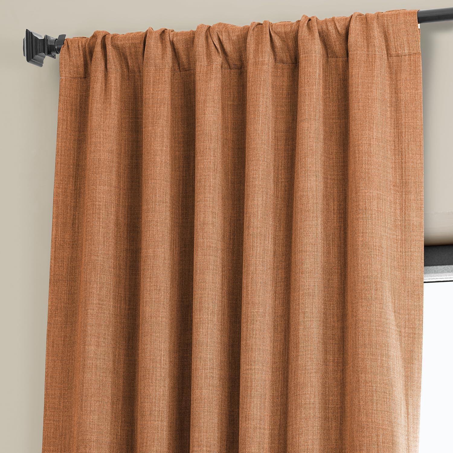 Desert Orange Faux Linen Room Darkening Curtain Panel 50" x 108"