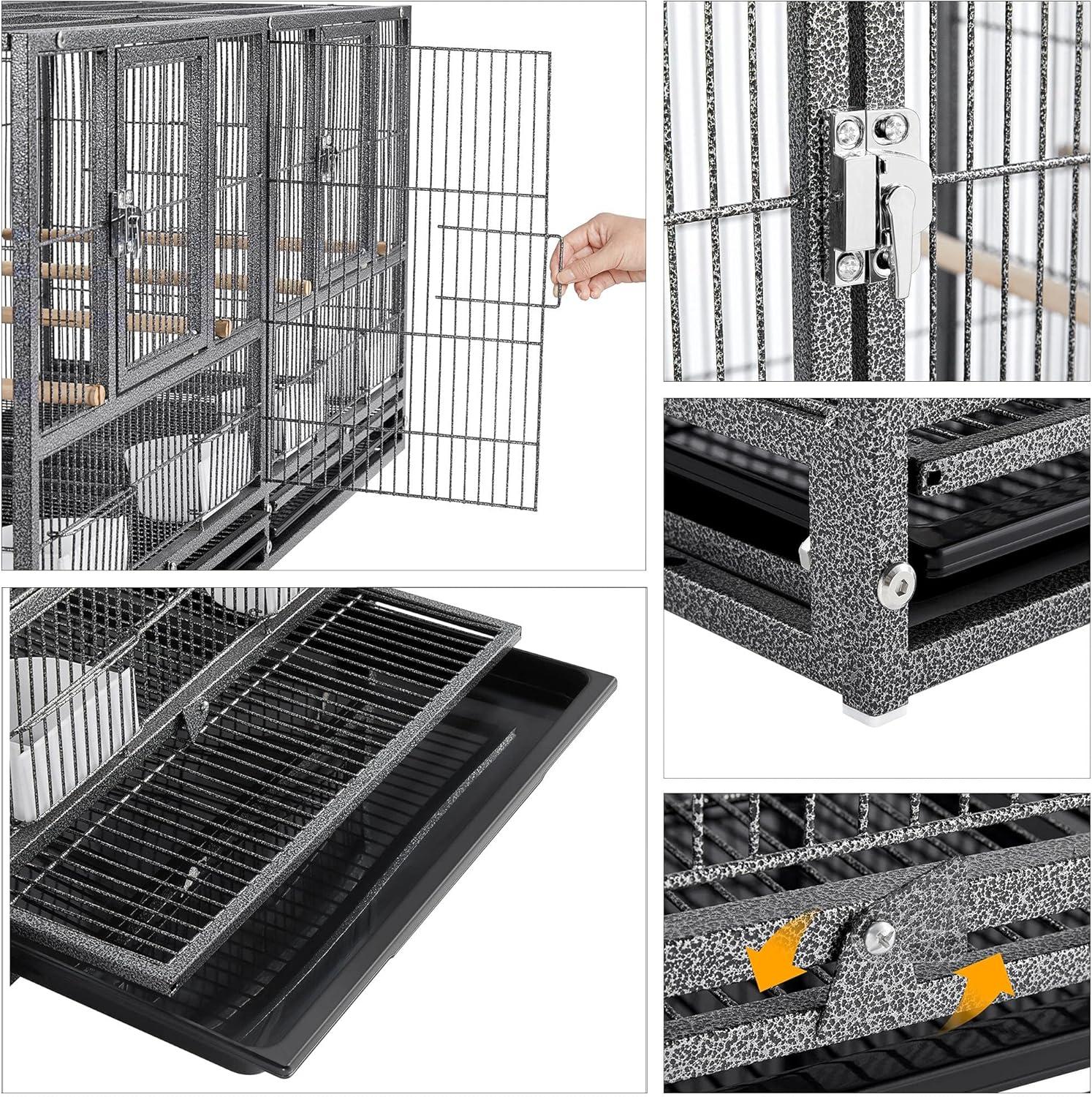 Yaheetech 21'' Stackable Divided Breeder Bird Cage for Small Birds Lovebirds Finch Canaries Parakeets Cockatiels Budgies, Black