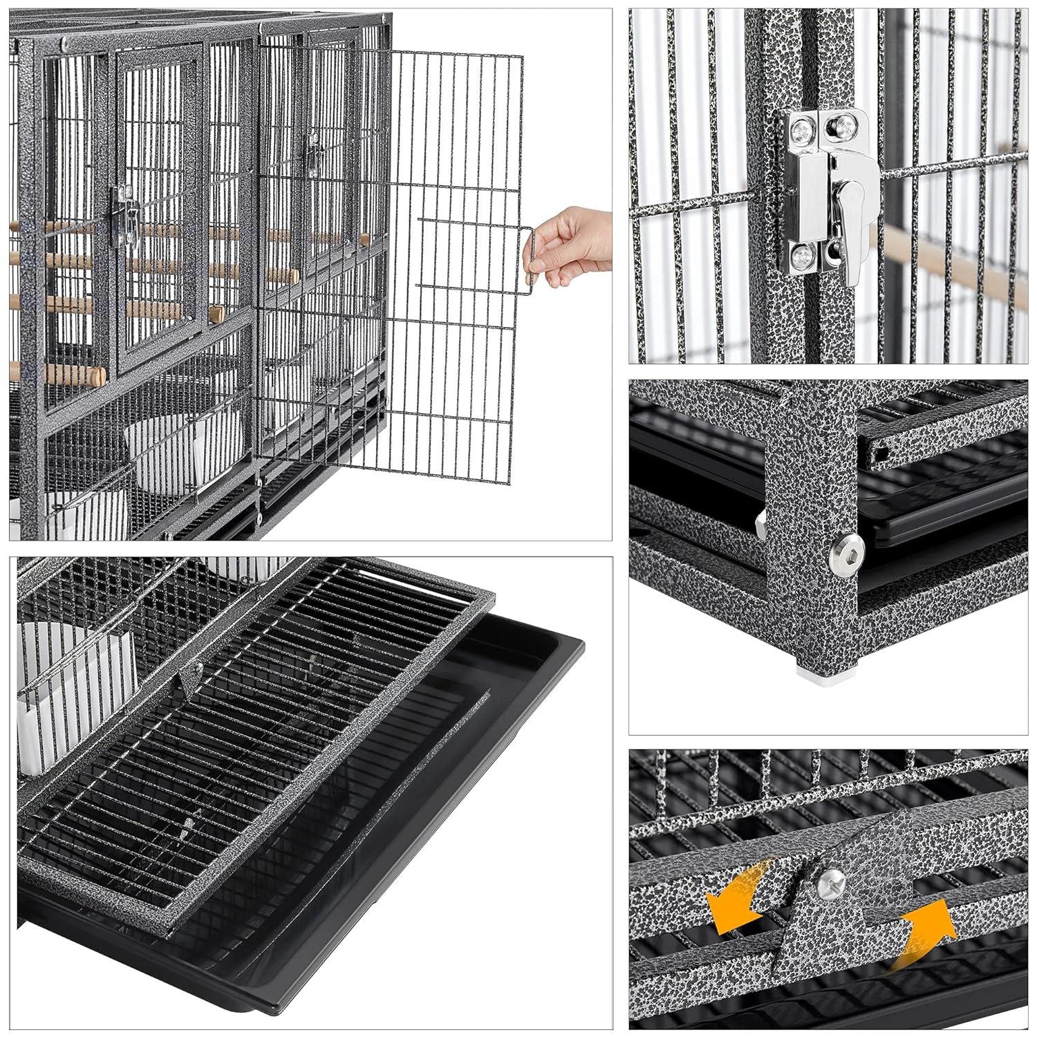 Alden Design 18" H Stackable Divided Breeder Meatal Bird Cage for Small Birds, Black
