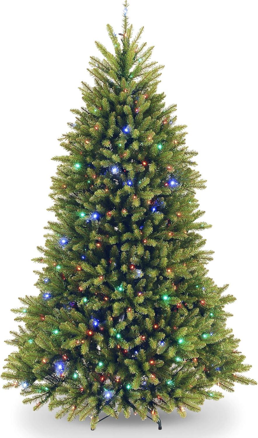 National Tree Company Pre-Lit Artificial Christmas Tree, Green, Dunhill Fir, Dual Color® LED Lights, Includes PowerConnect™ System and Stand, 7 Feet