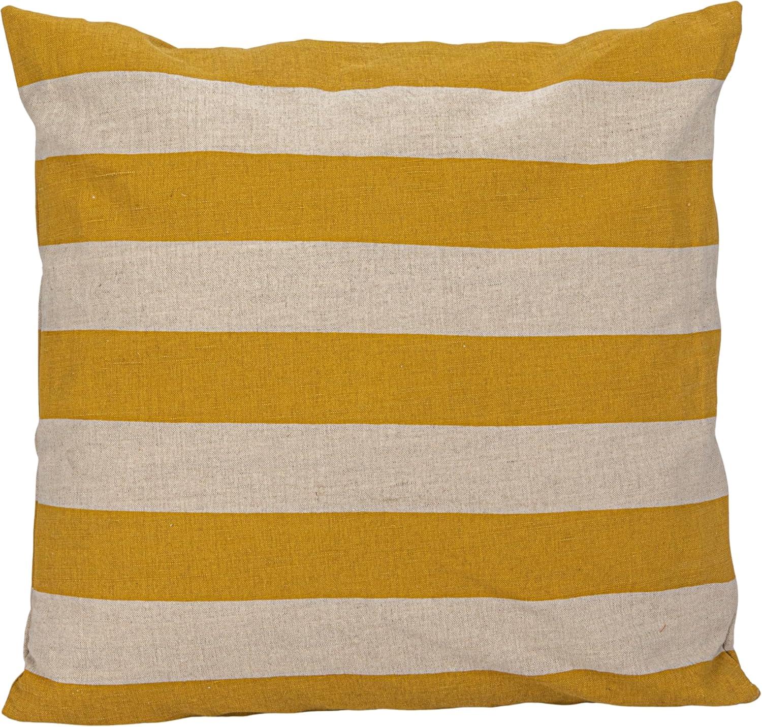 Yellow and Natural Cotton Linen Striped Square Pillow