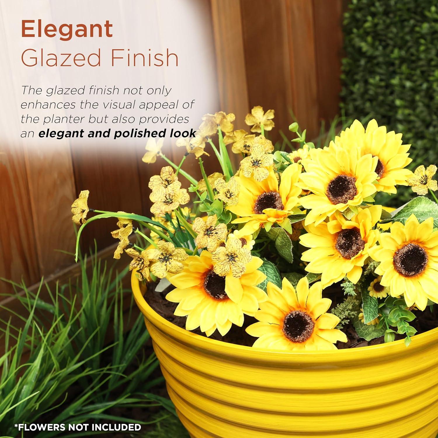 Alpine Corporation 16" Yellow Glazed Planter