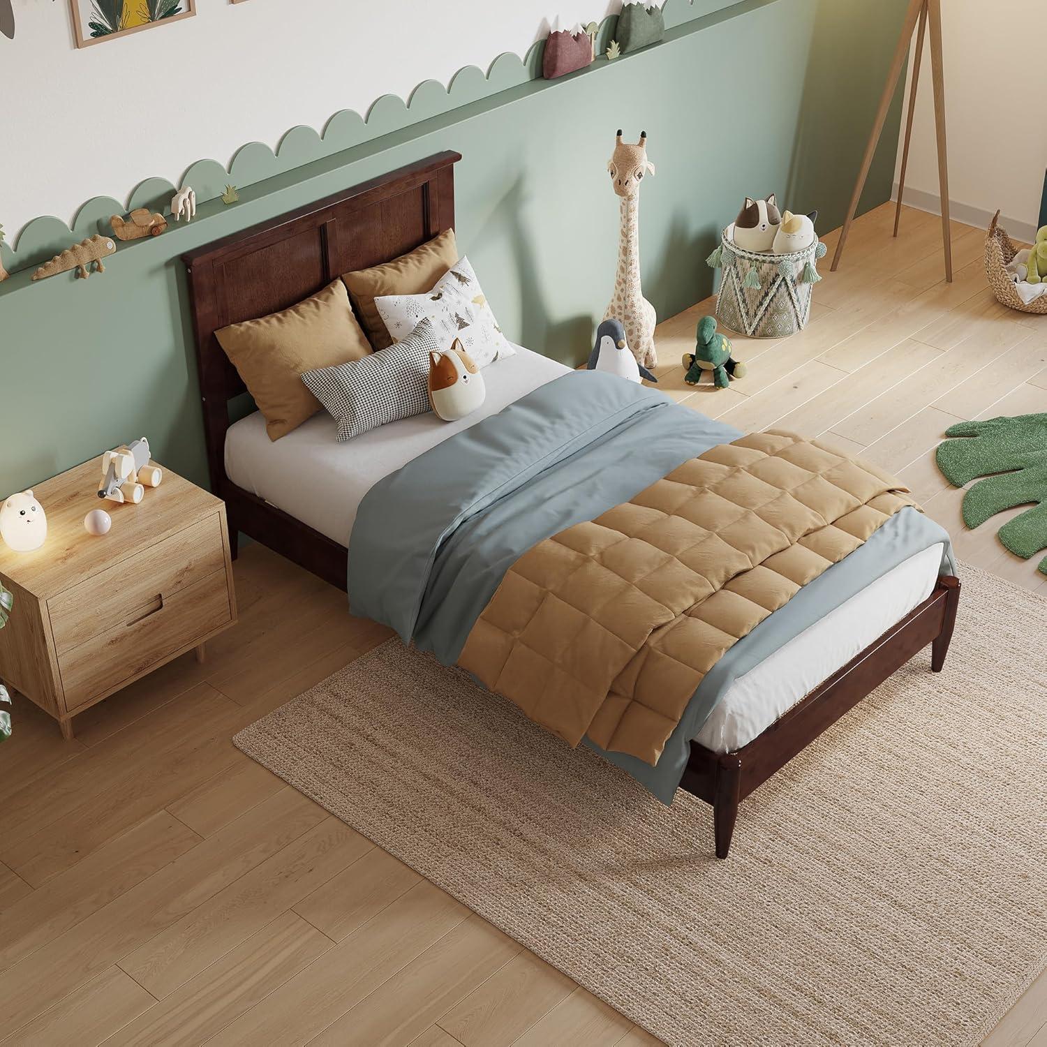 AFI Charlotte King Solid Wood Low Profile Platform Bed, Walnut