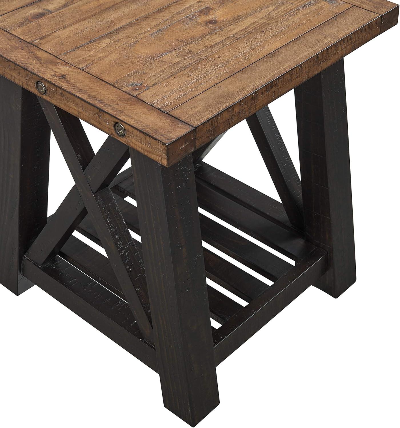 End Table with Slatted Shelf and X Legs, Brown and Black- Saltoro Sherpi