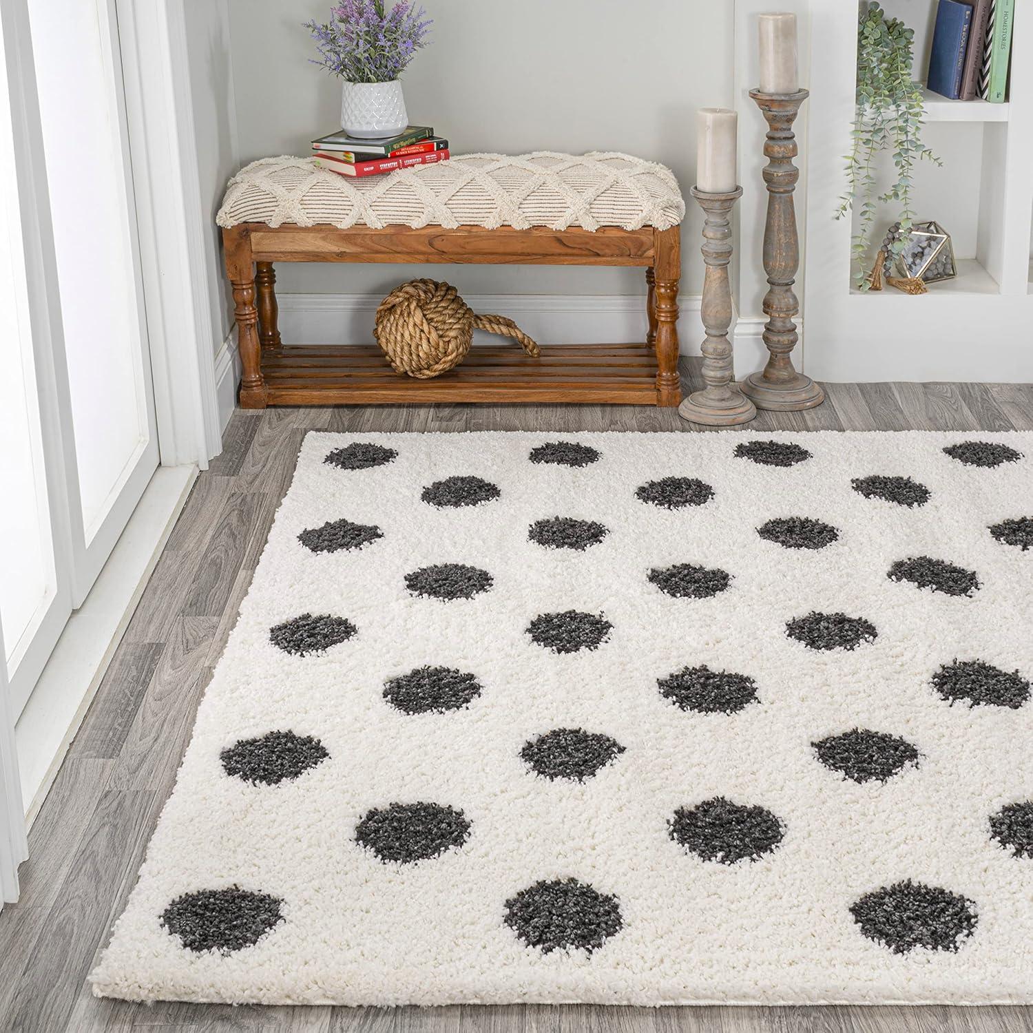 3'x5' Pere Modern Charcoal Dot Shag Area Rug, White/Black - JONATHAN Y