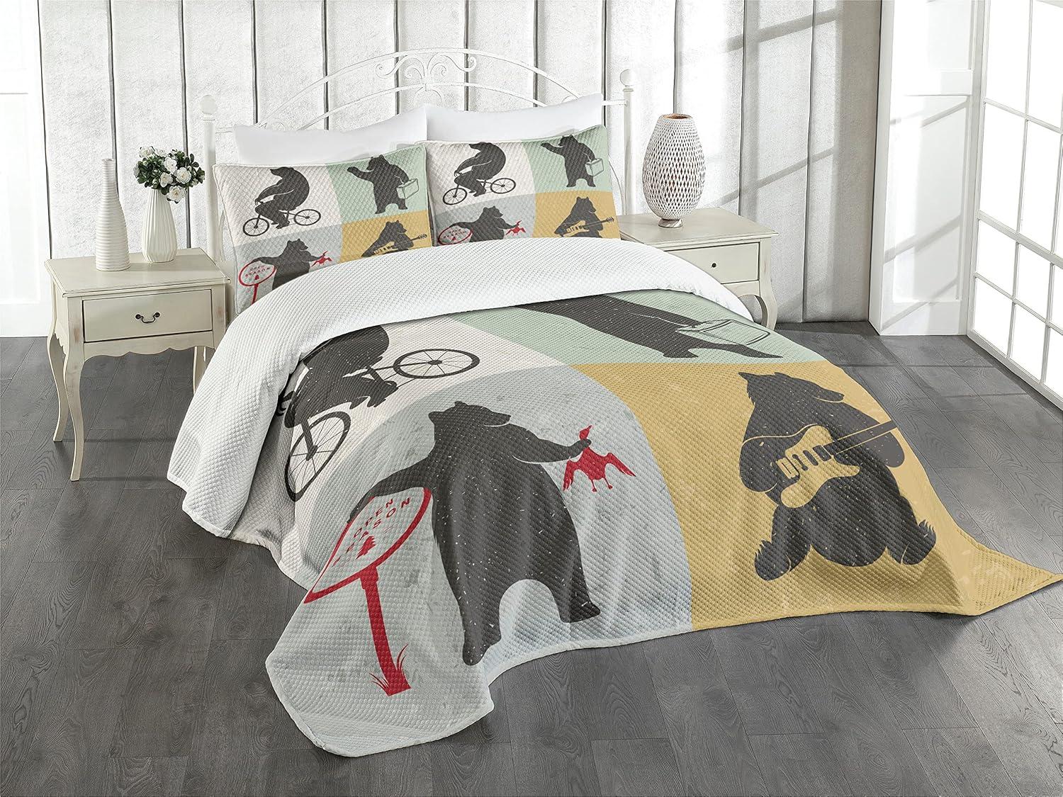 Ambesonne Ambesonne Nautical Bedspread Set Knot Anchor Compass Dark Blue White