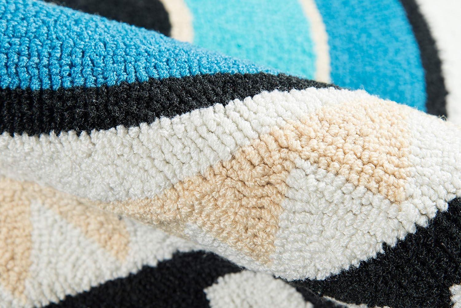 Dakota Fields Novelty Huxton Hand Hooked Polyester Area Rug in Multicolor Blue