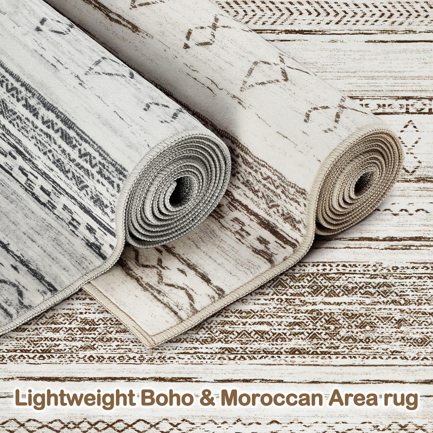 6x9 Area Rug Living Room Rugs - Washable Large Soft Neutral Boho Moroccan Bohemian Farmhouse Rug Indoor Floor Carpet for Bedroom Under Dining Table Home Office Decor - Cream Brown