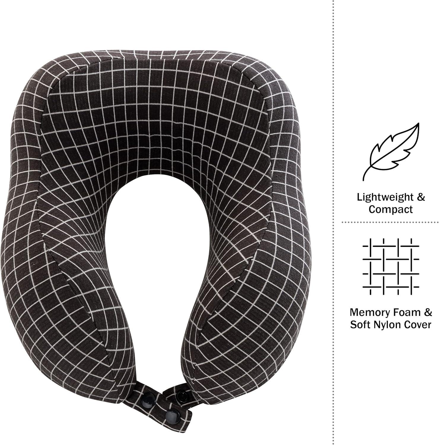 Travel Pillow - Memory Foam Pillow with Washable Cover - Neck Pillows for Sleeping on Airplanes, Trains, Cars, and Buses by Home-Complete (Black)