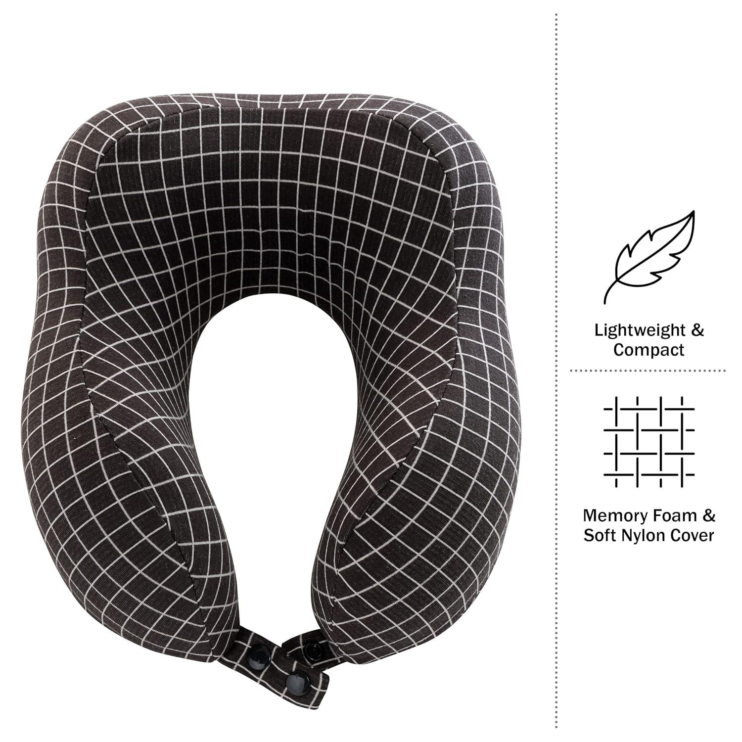 Travel Pillow - Memory Foam Pillow with Washable Cover - Neck Pillows for Sleeping on Airplanes, Trains, Cars, and Buses by Home-Complete (Black)