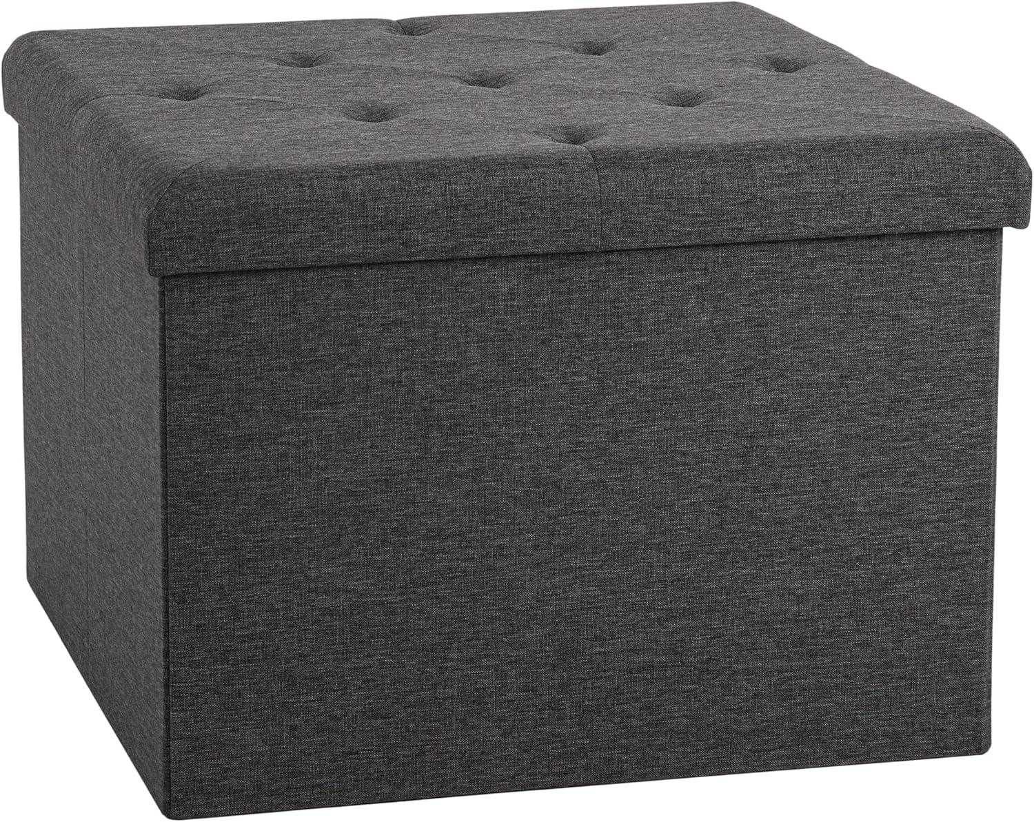 Seville Classics Cushioned Fabric Ottoman Hidden Storage Chest Footrest Chair, Padded Seat for Bedroom, Dorm, Loft, Living Room, Entryway, Hallway, Modern Gray, 25" XL Square with Tray