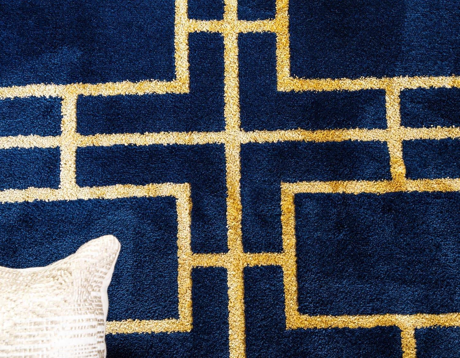 Navy Blue Gold Rectangular Trellis 10' x 14' Area Rug