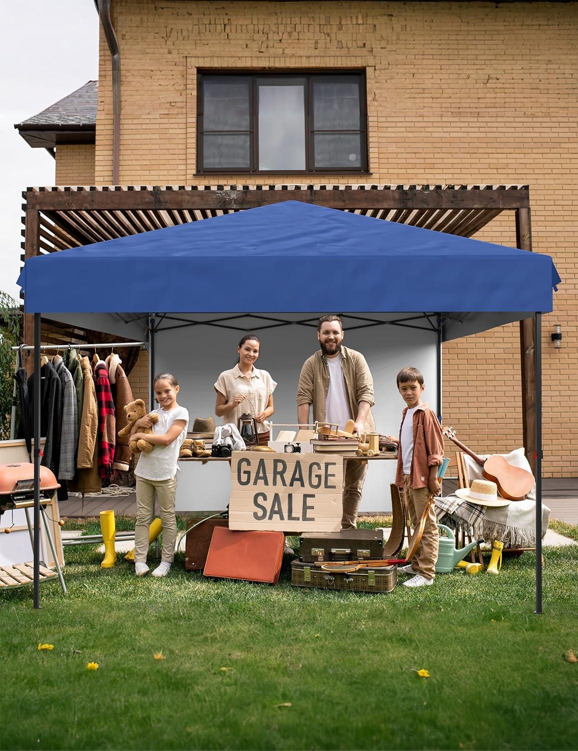 10'x10' Pop up Canopy Tent with 210 D Oxford Fabric, Portable Instant Commercial Canopy Including 3Pcs Sidewalls 4 Stakes 4 Ropes 4 Sandbags for Farmers' Market, Patio, Outdoor Event, Camping