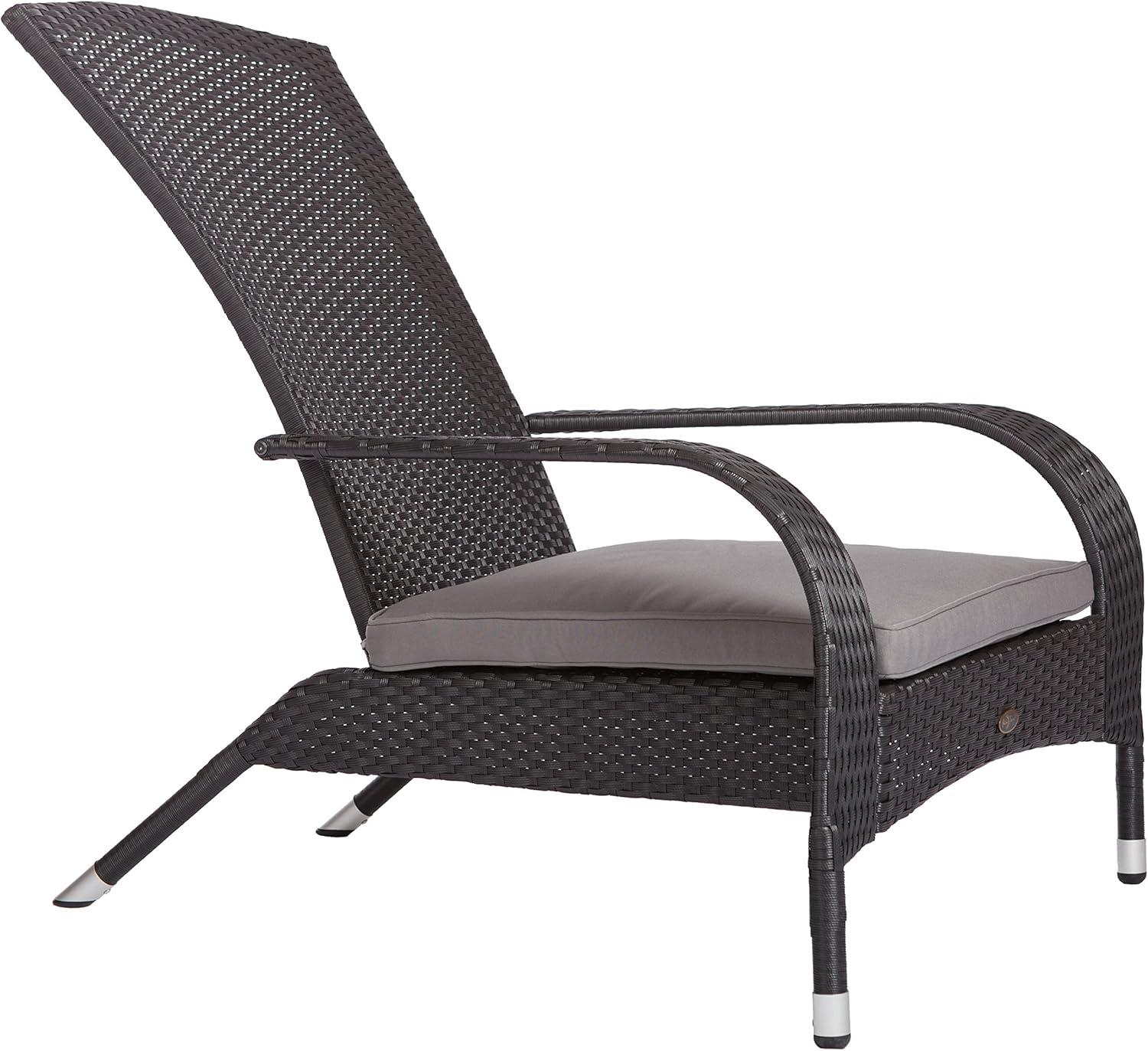 Sleek Black Coconino Resin Wicker Adirondack Chair with Grey Cushion