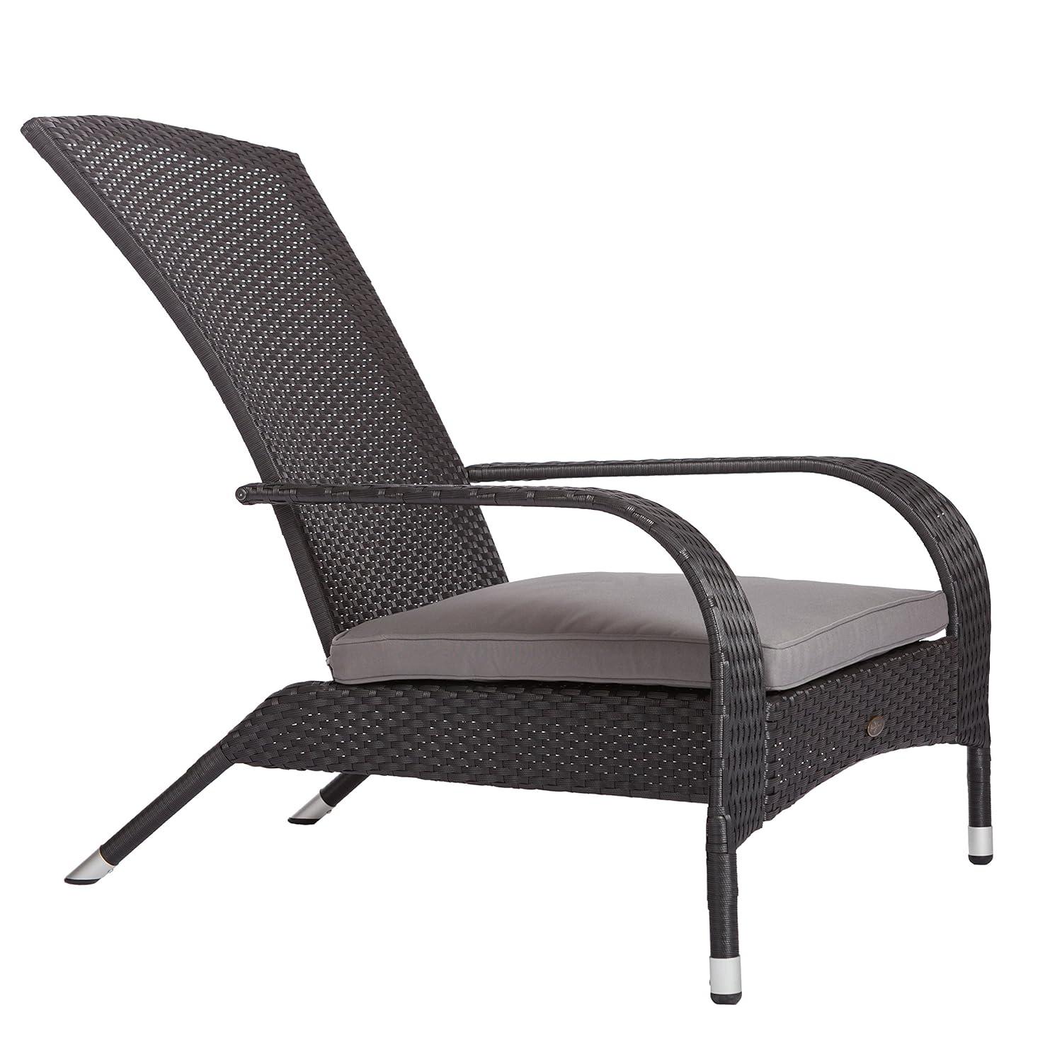 PatioSense Patio Sense Coconino Wicker Chair All Weather Adirondack Style Chair Grey Outdoor Cushion Included - Black