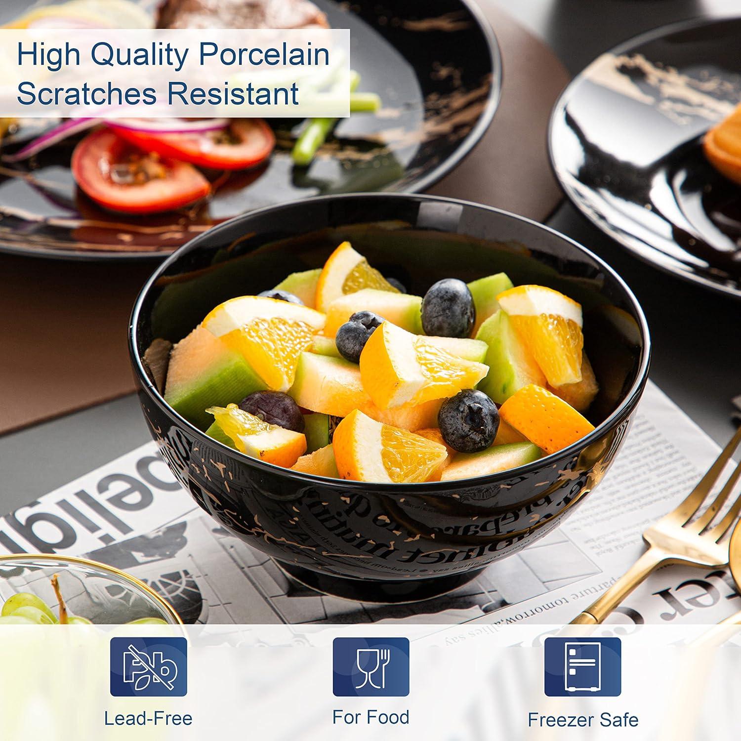 Plates And Bowls Sets For 4, Porcelain Dinnerware Sets  Gold Splash Glaze Ceramic Dish Set, Round Dinner Set With Mugs, Dishwasher Microwave Safe,(Black/16 Piece)