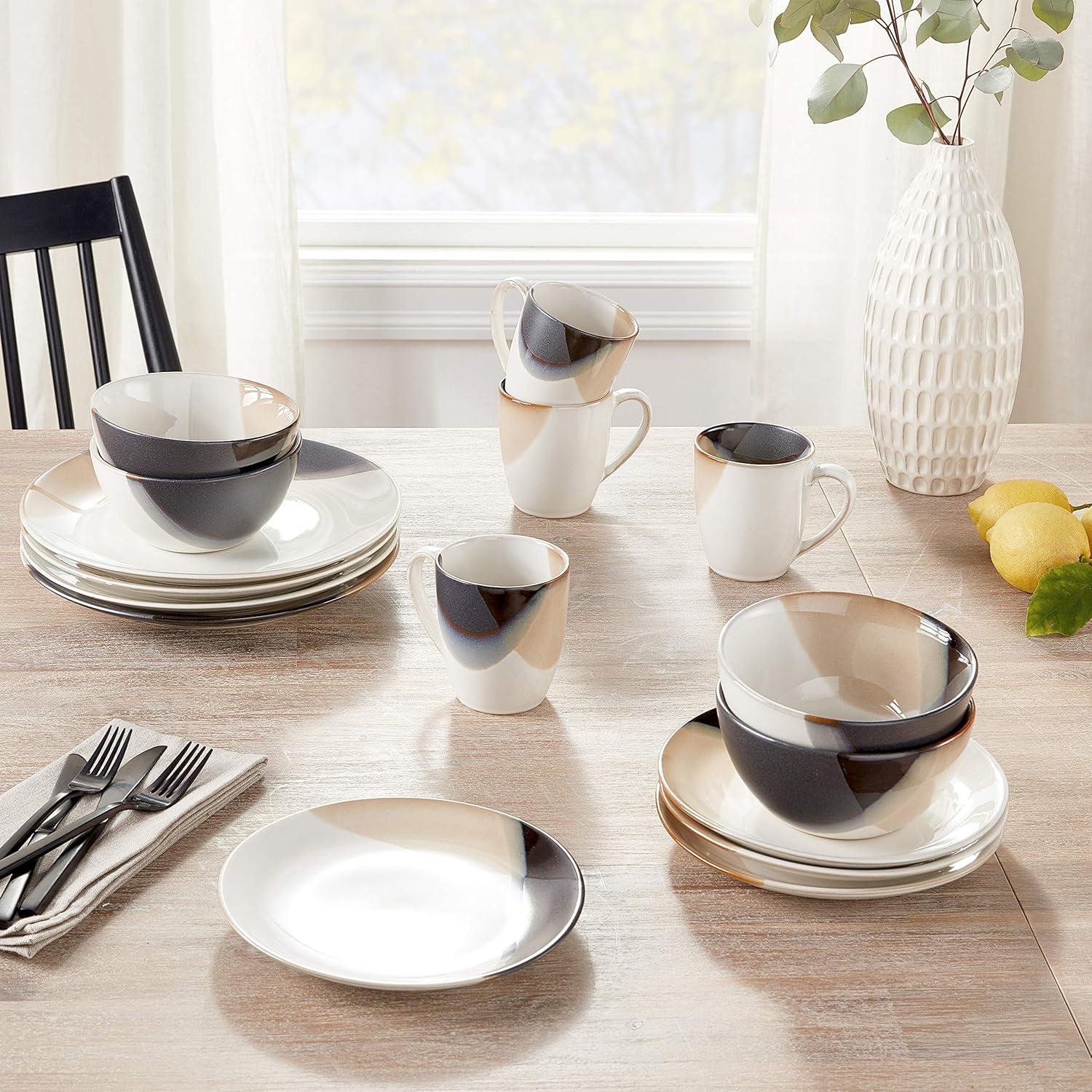 Modern White and Black Ceramic 16-Piece Dinnerware Set