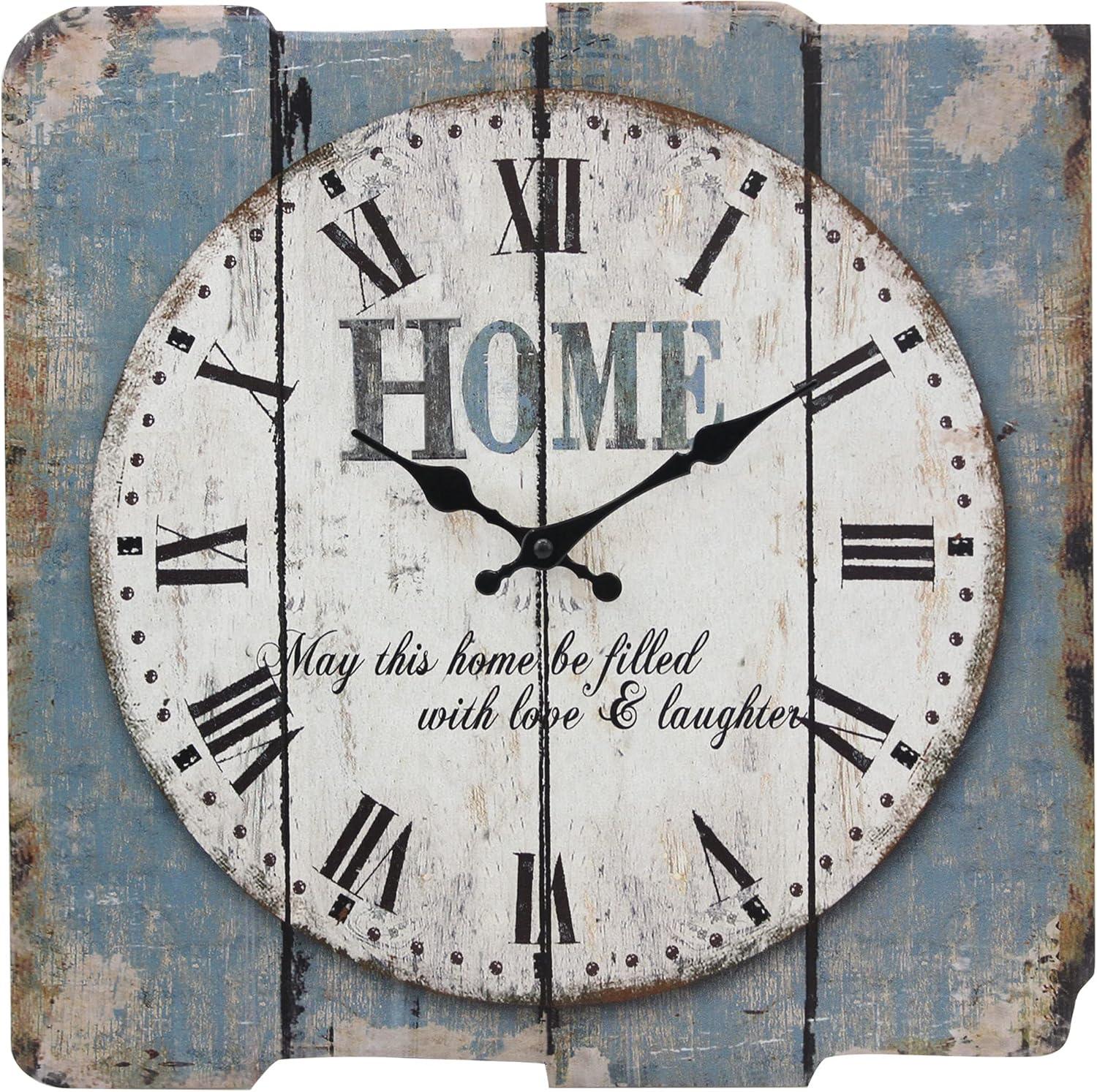 15.7" x 15.7" Decorative Farmhouse Wooden Wall Clock Blue/White - Stonebriar Collection: MDF Square Analog Indoor Timepiece