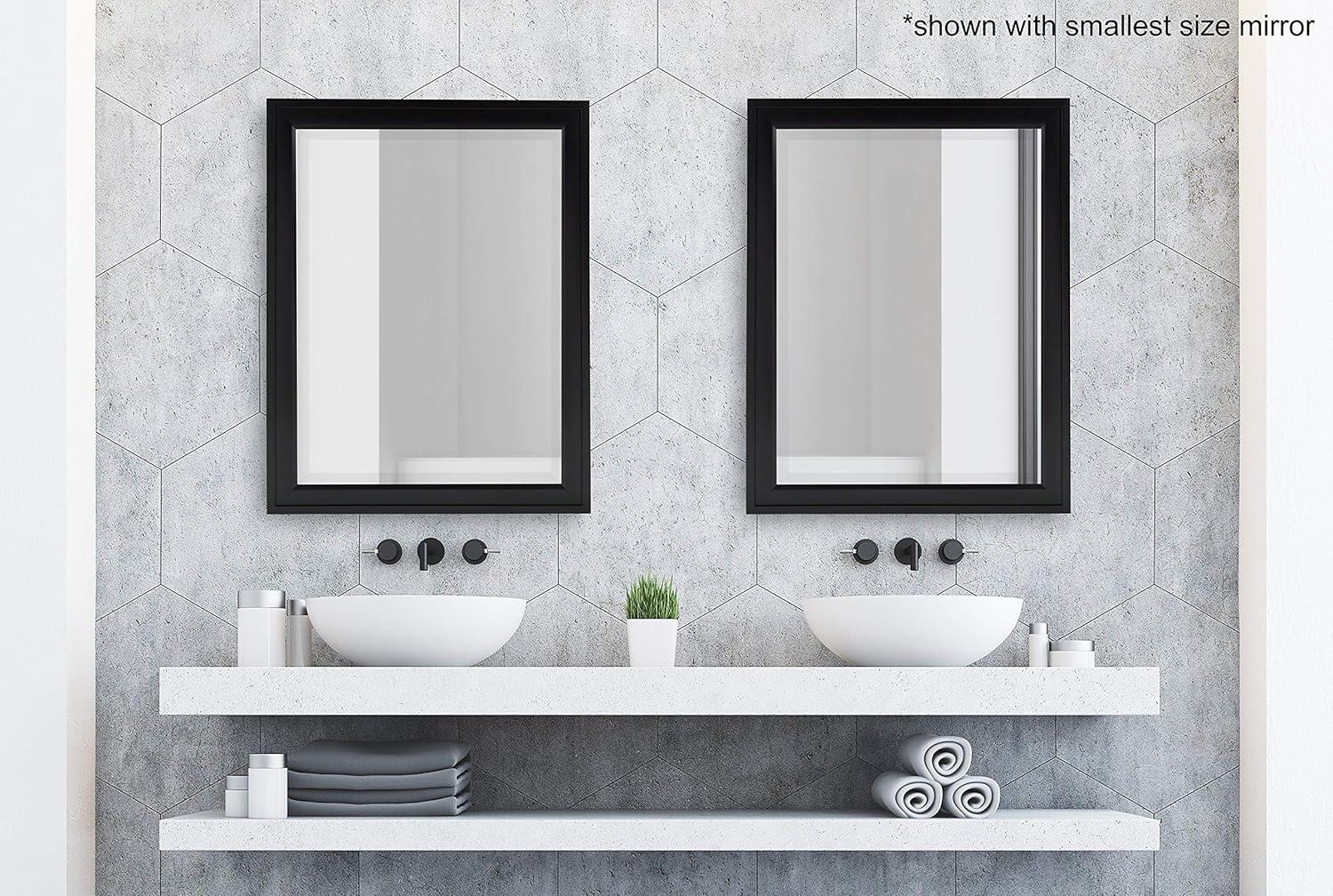 28" x 40" Bosc Framed Wall Mirror Black - DesignOvation: Modern Rectangular Decor, No Assembly Required