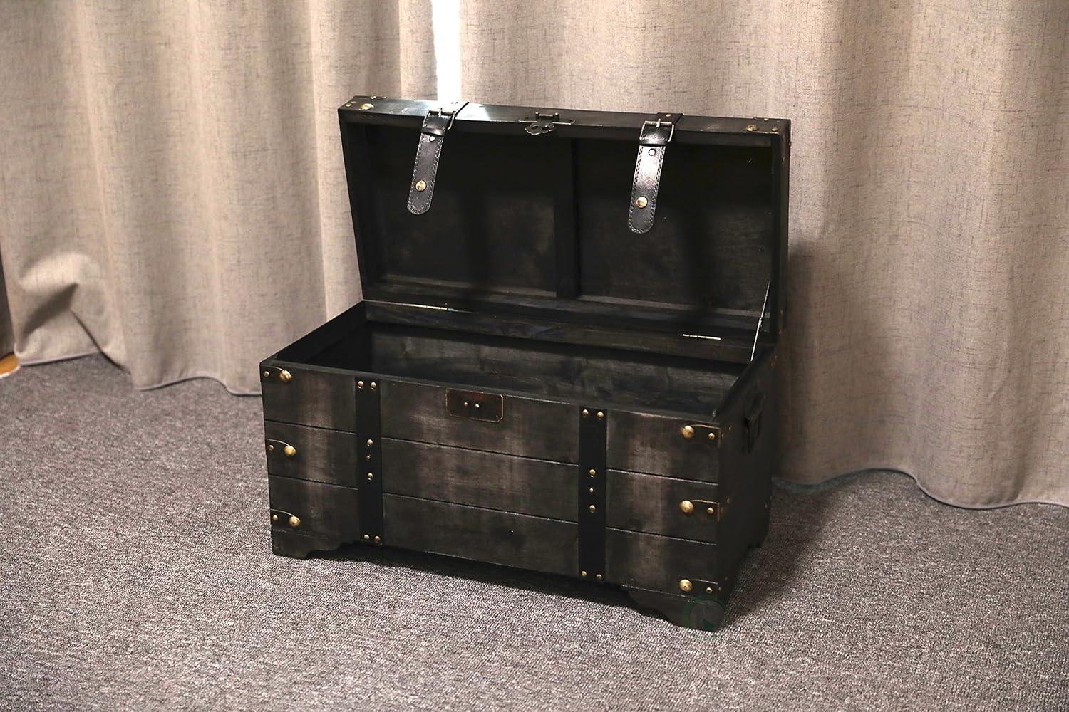 Vintiquewise Distressed Black Medium Wooden Storage Trunk