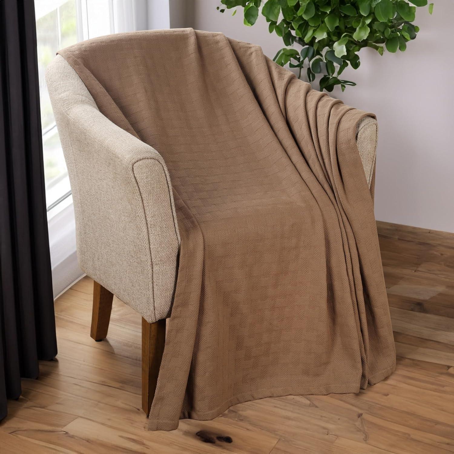 Twin Taupe Cotton Basketweave All-Season Blanket