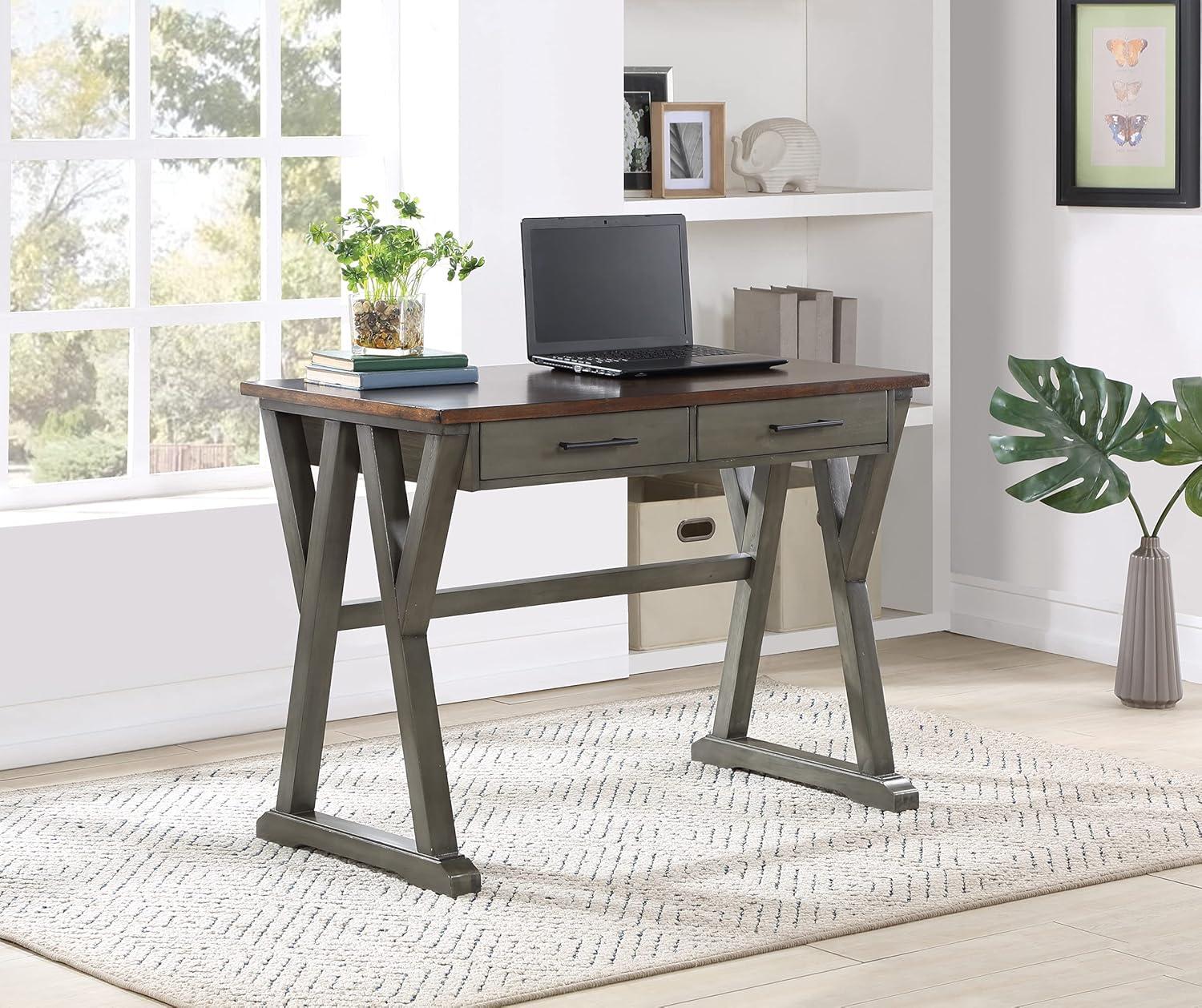 Jericho Slate Gray Rustic Wood Writing Desk with Drawers