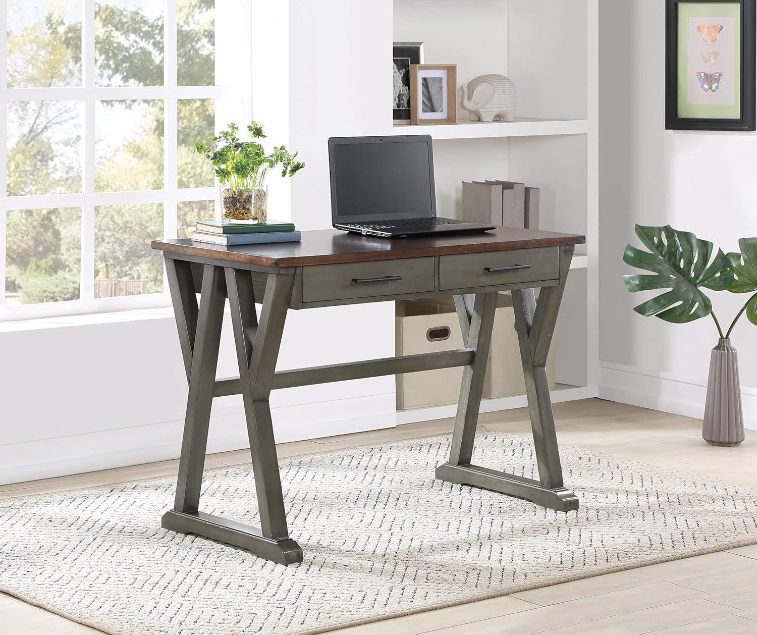 Jericho Rustic Writing Desk w/ Drawers in Slate Gray in Engineered Wood