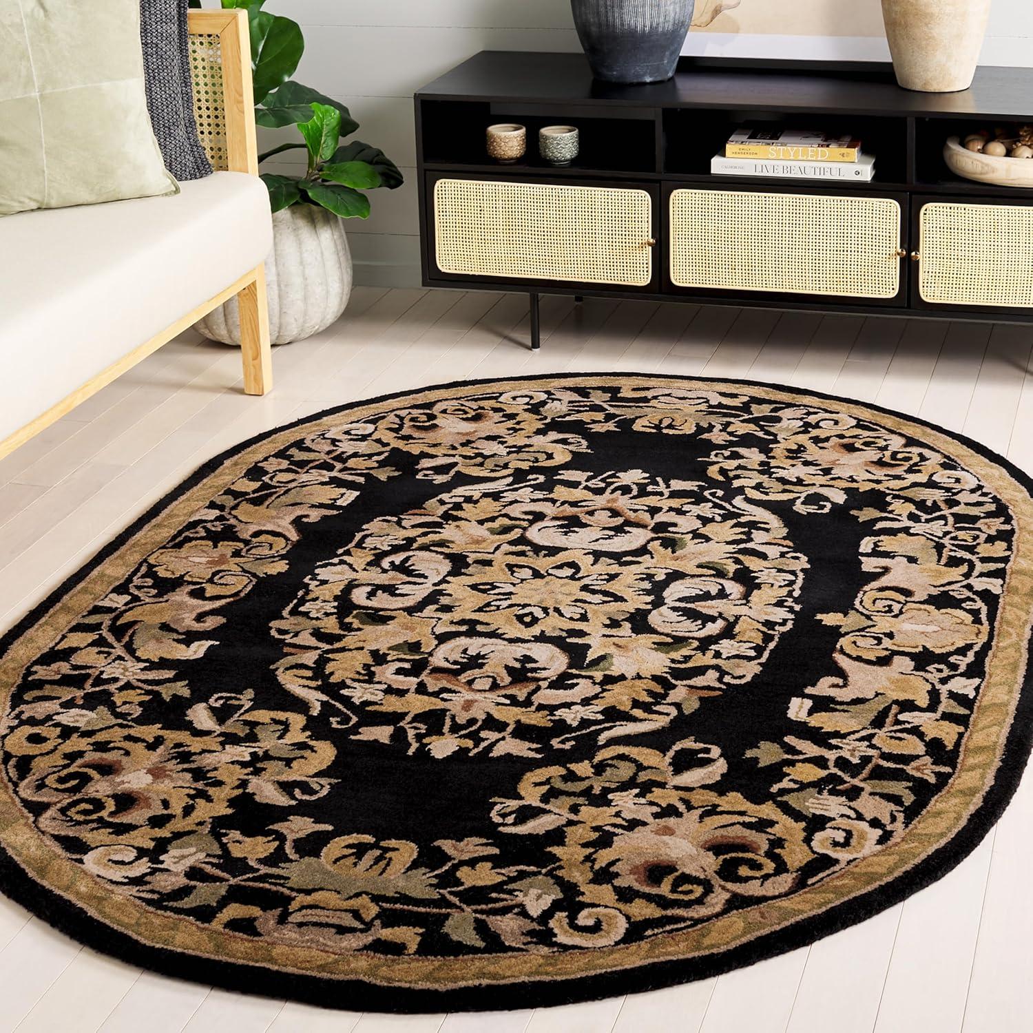 Handmade Black Oval Wool and Cotton Tufted Rug