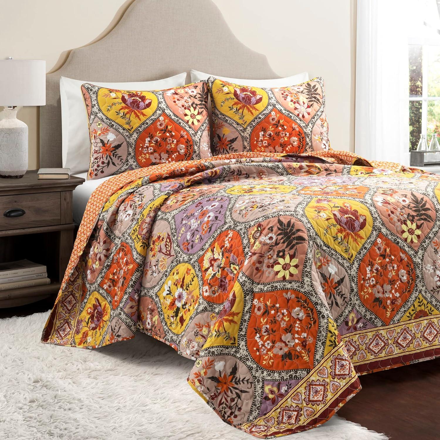 Tangerine Lilac Cotton King Reversible Quilt Set