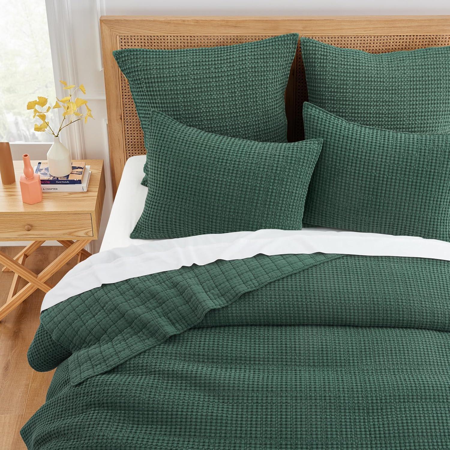 Mills Waffle Forest Green Twin Quilt Set - Levtex Home