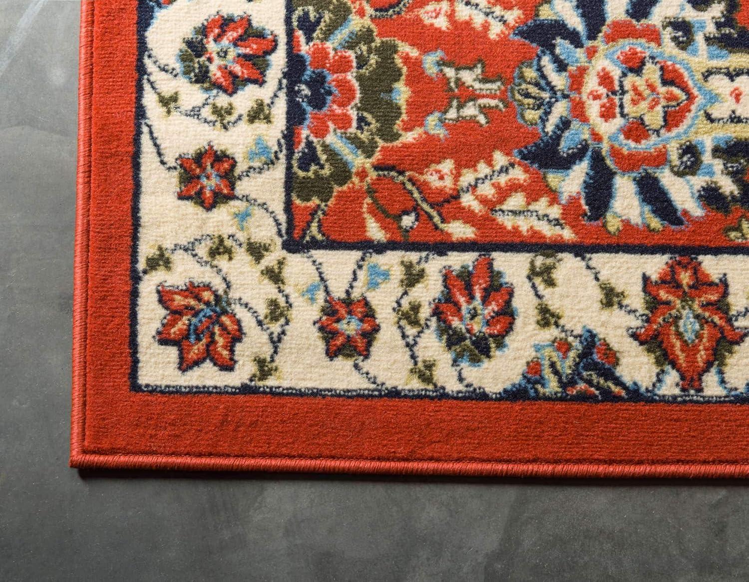 Terracotta Floral Synthetic 6' x 9' Rectangular Rug