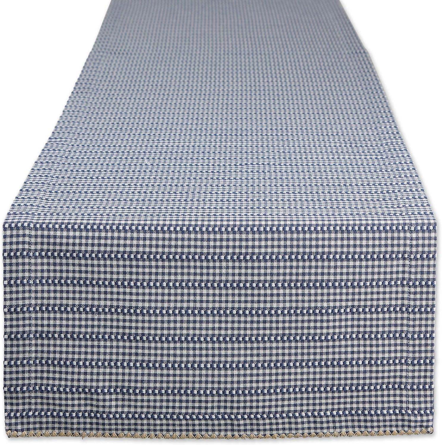 Contemporary Home Living 14" x 72" White and  French Blue Farmhouse Gingham Table Runner
