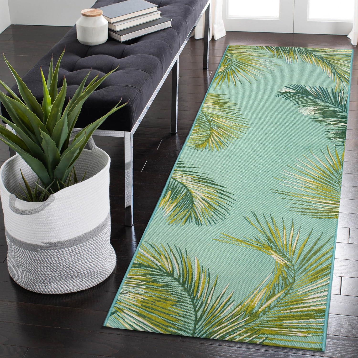 Liora Manne Marina Palm Border Indoor/Outdoor Rug Aqua 1'11" x 7'6"