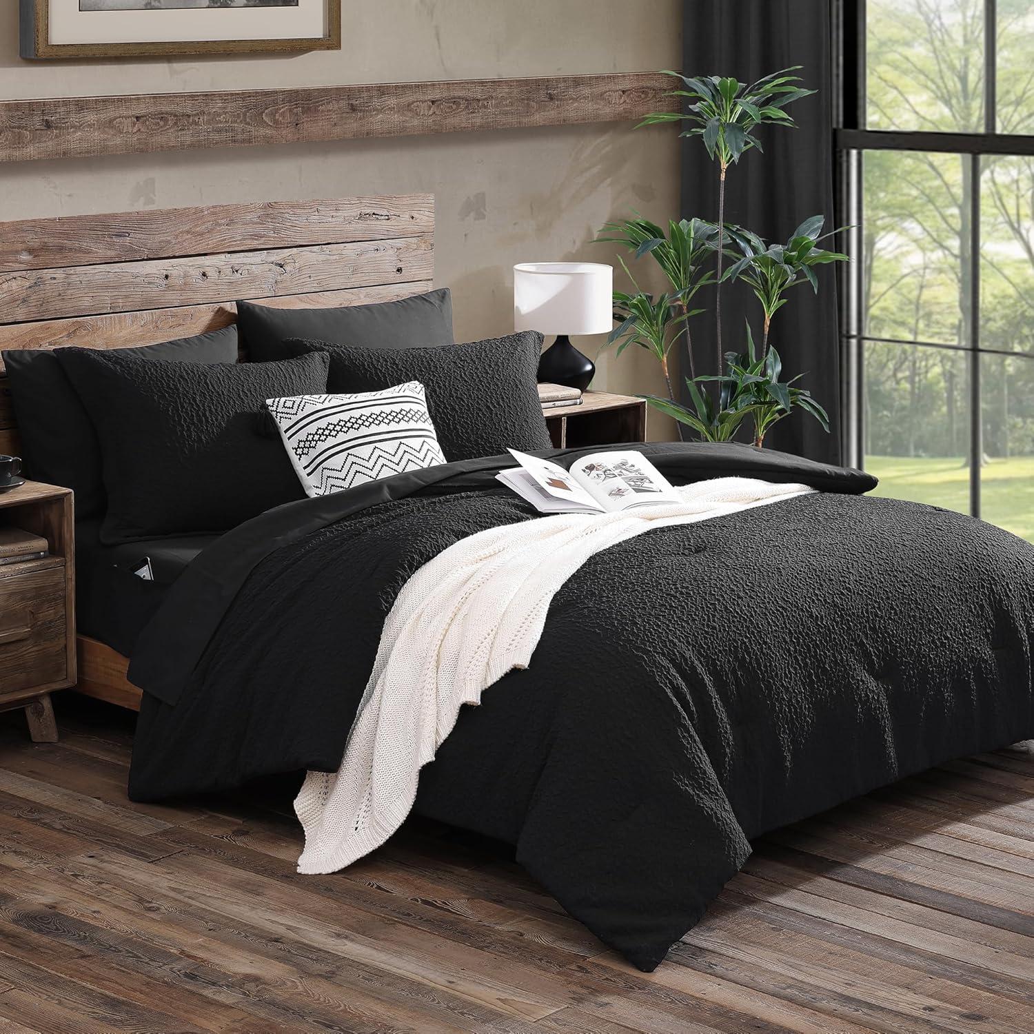 Black Microfiber Queen Bed in a Bag Set