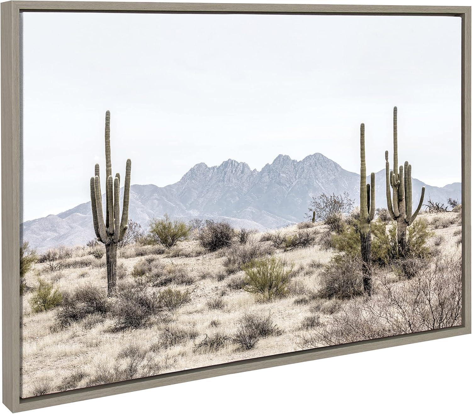 Kate and Laurel - Sylvie Tall Saguaro Cacti Desert Mountain Framed Canvas by The Creative Bunch Studio