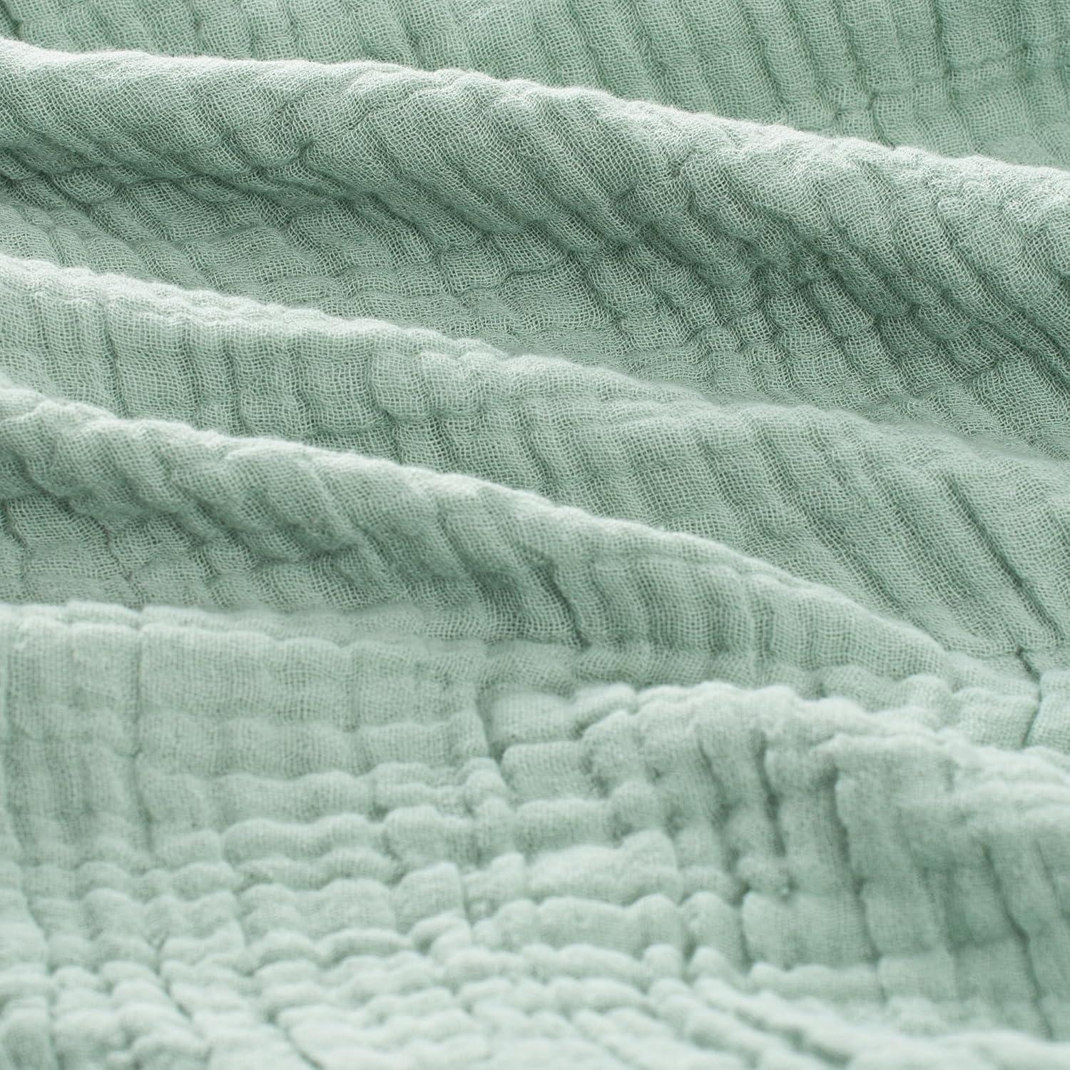 Sage Green Cotton Muslin Reversible Throw Blanket 70" x 80"