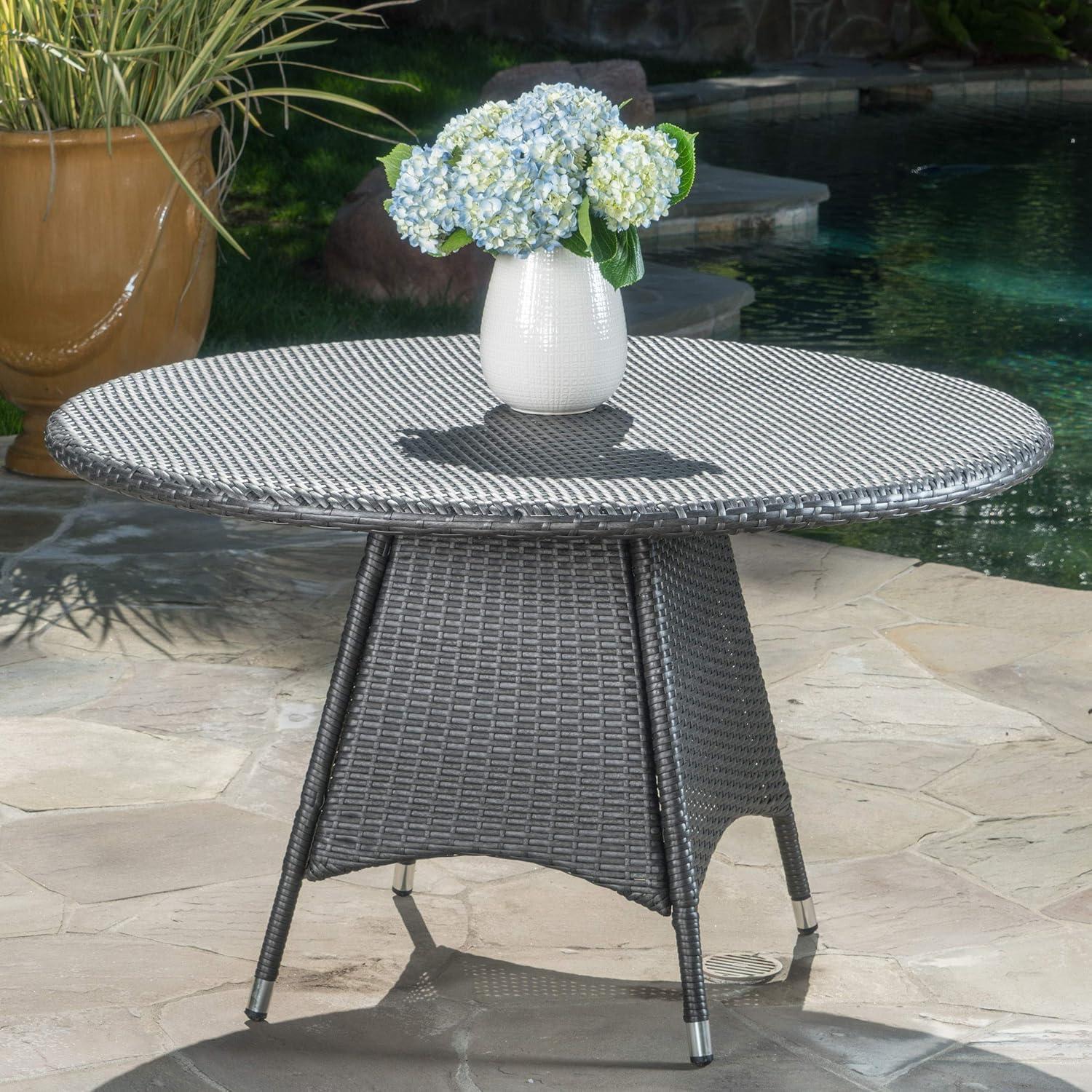 Colonial Outdoor Wicker Round Dining Table, Grey