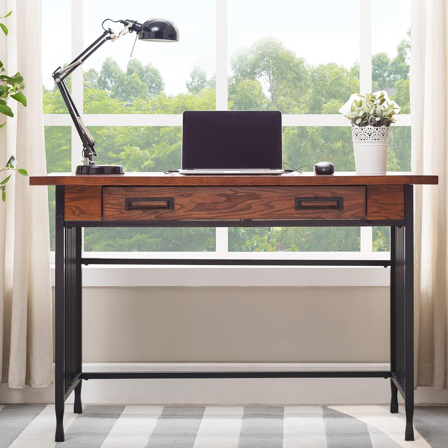 Ironcraft Mission Oak Computer Desk with Matte Black Frame