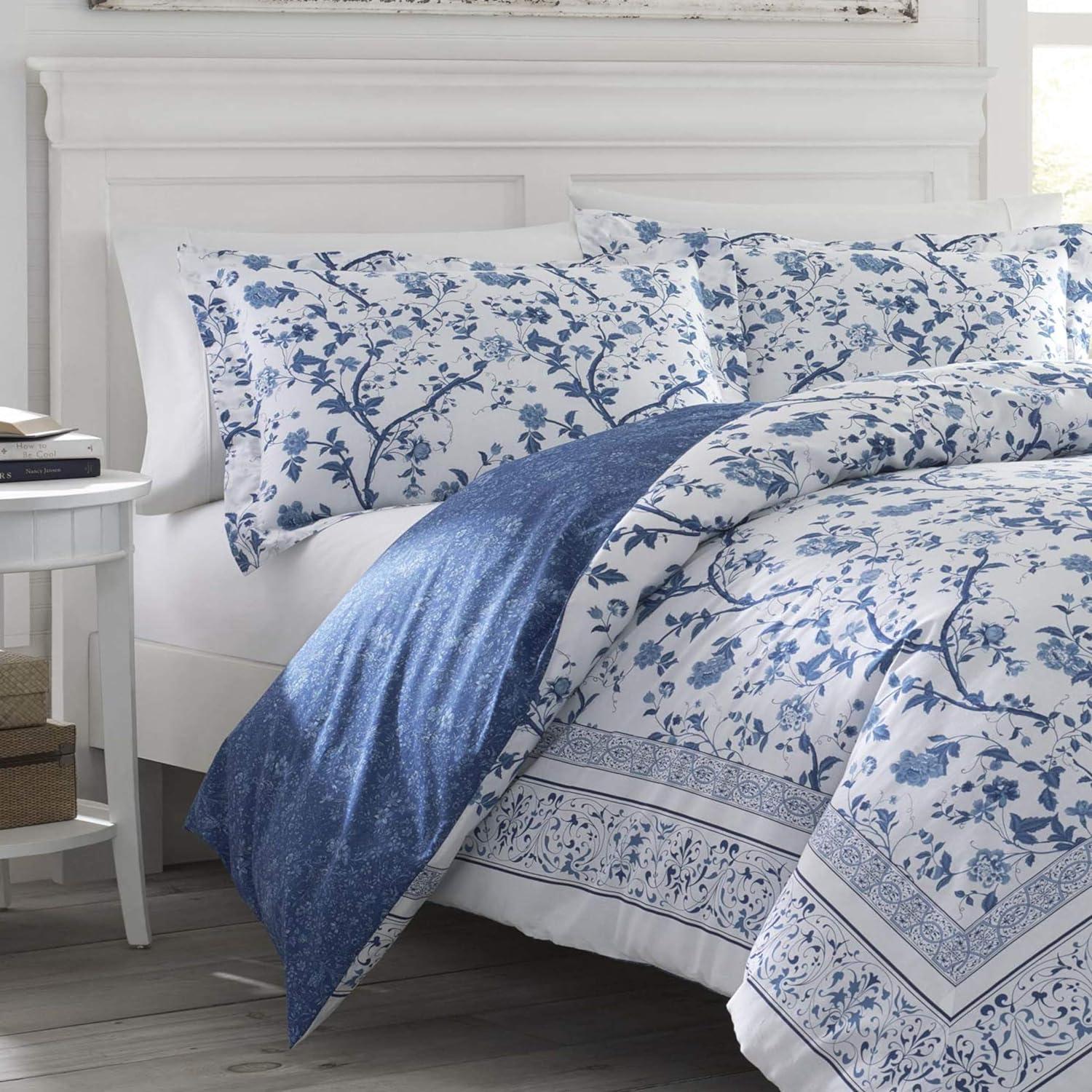 Charlotte Blue Cotton Twin Reversible Comforter Set